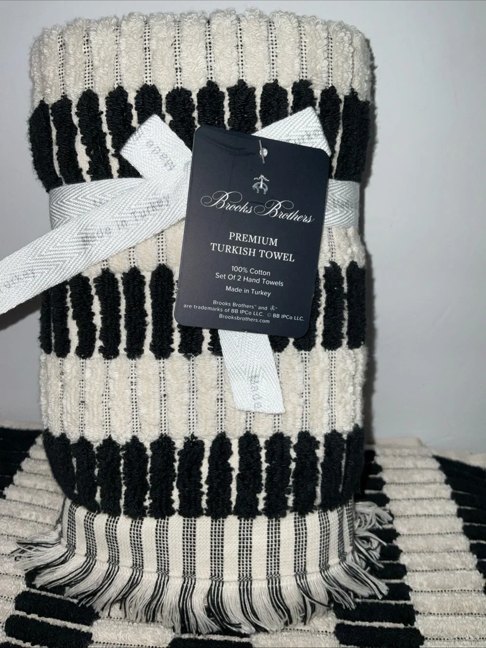 Brooks Brothers 4pc. Turkish Cotton 2 Bath 2 Hand Towel Set Black Stripe NWT